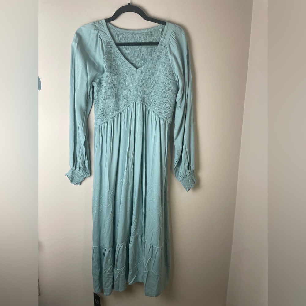 Zilcremo Elegant Blue Long Sleeve Dress Boho Size XL
